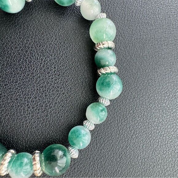 Bracelet Green Stones Silver Plated Spacer Detail - Picture 3 of 6